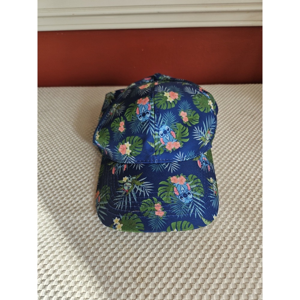 Disney Lilo & Stitch Tropical Floral Baseball Cap Blue Dad Hat EUC